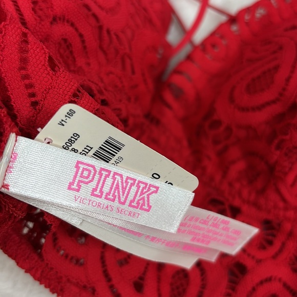 PINK Victoria's Secret CROCHET LACE Red Bra BRALETTE SIZE L - Picture 13 of 15